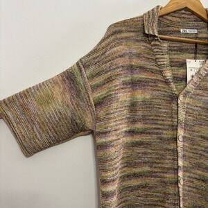 Zara Knit Multicolor Collared Button up Cardigan Women's Med NWT Grandmacore